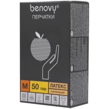 Перчатки латексные опудренные Benovy, бежевые, размер M, 100 шт./уп.