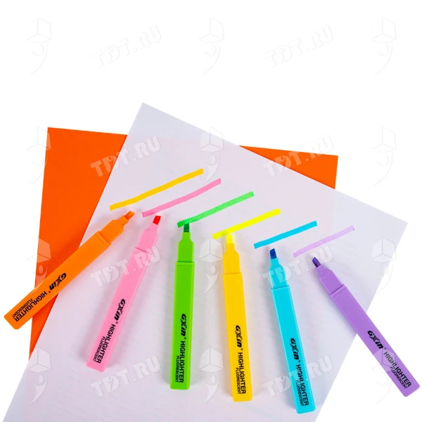 Текстовыделитель Gxin Highlighter G-343, набор 6 неон-цветов, 1-5 мм, 6 шт./уп.