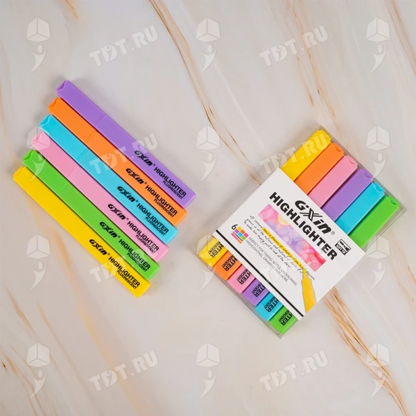 Текстовыделитель Gxin Highlighter G-343, набор 6 неон-цветов, 1-5 мм, 6 шт./уп.