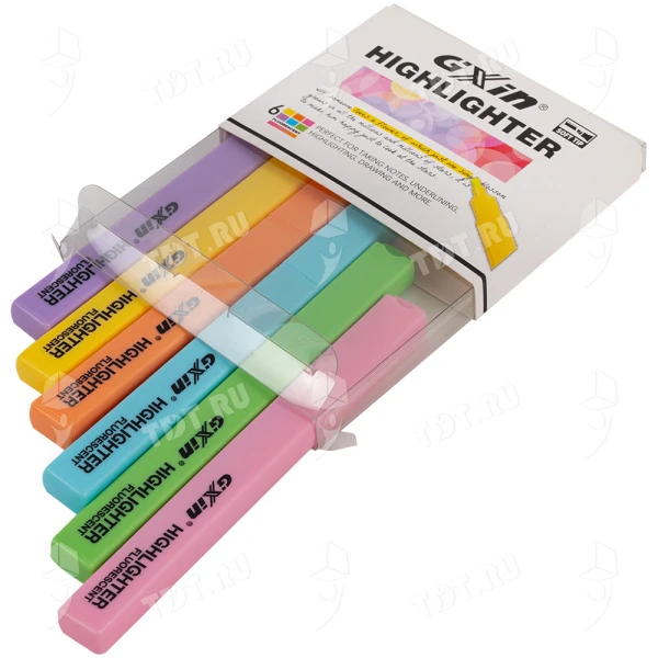 Текстовыделитель Gxin Highlighter G-343, набор 6 неон-цветов, 1-5 мм, 6 шт./уп.