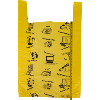 Пакет майка ПНД «Электроника» желтый, 43+20*64см, 23 мкм, 50шт.
