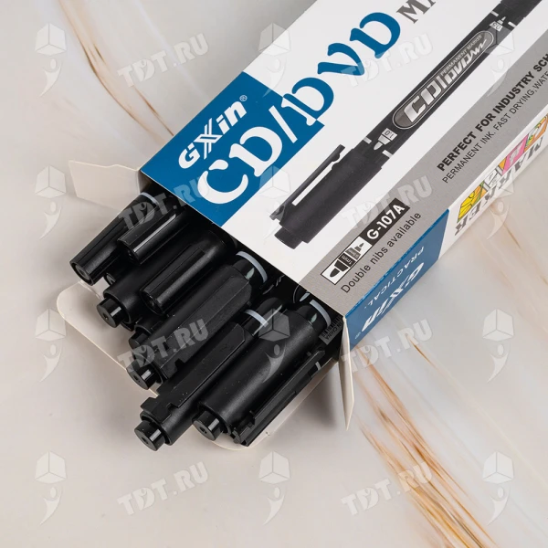 Маркер перманентный Gxin G-107A для CD/DVD, двусторонний, черный, 0.5-1 мм, 12 шт./уп.