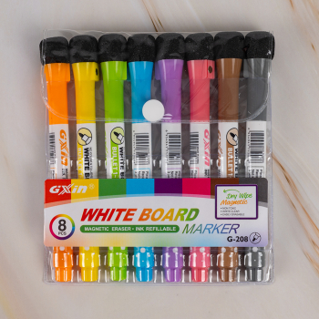 Маркер с ластиком Gxin G-208CL/8 для магнитной доски, набор 8 цветов, 2 мм, 8 шт./уп.
