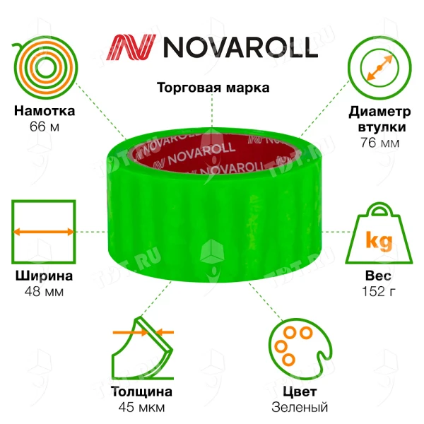 Клейкая лента зеленая Nova Roll ID Tape, 48мм*66м*45мкм