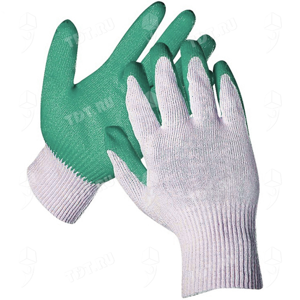 Перчатки ХБ с одинарным латексным покрытием, зелёные