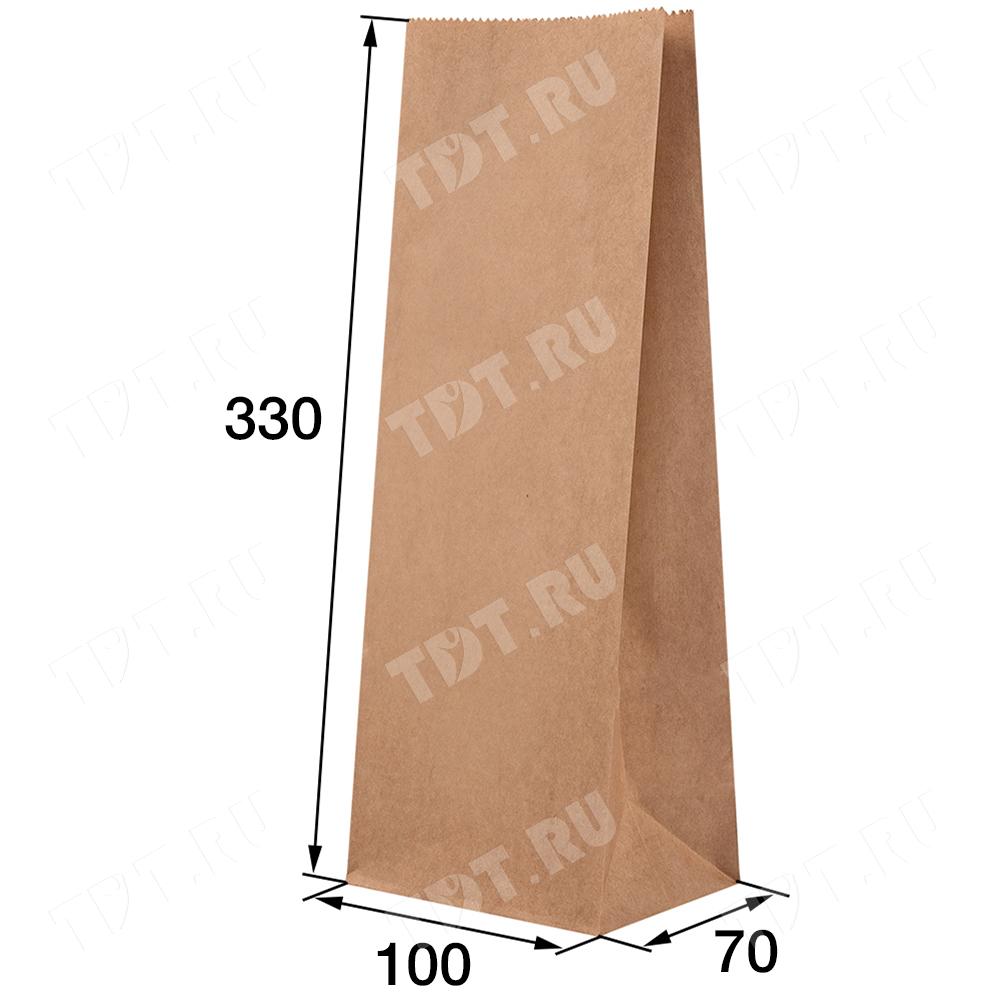 Крафт пакет без ручек, 70 г/м², 10*7*33 см
