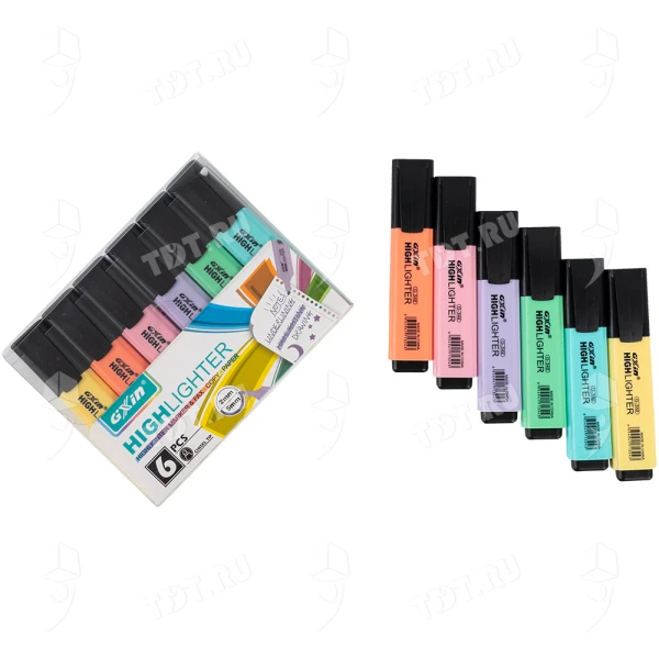 Текстовыделитель Gxin Highlighter G-342, набор 6 пастель-цветов, 2-5 мм, 6 шт./уп.