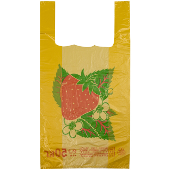 Пакет майка ПНД «Клубника» желтый, 30+16*55см, 25 мкм, 100шт.