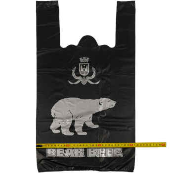 Пакет майка ПНД «Белый Медведь» чёрный, 30+16*58см, 15 мкм, 100шт.