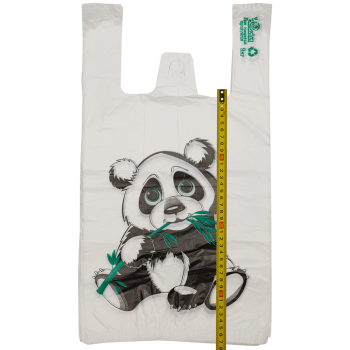Пакет майка ПНД «Панда» белый, 28+16*50см, 12 мкм, 100шт.