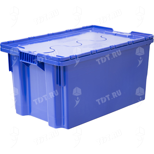Пластиковый ящик 600*400*300 мм с крышкой, синий, морозостойкий