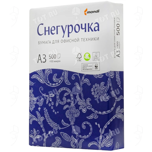 Офисная бумага для струйной печати Снегурочка, формат А3, 500 листов/пачка, 80 г/м²