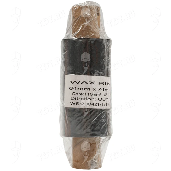 Красящая лента риббон Wax/Resin Standard, 64мм*74м, втулка 1/2", 110мм, OUT