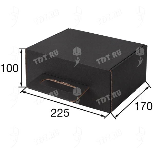 Короб КС-518 МГФ с картонной ручкой, чёрный, 225*170*100 мм