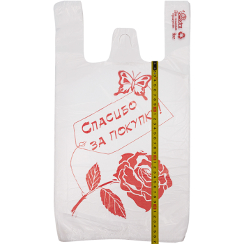 Полиэтиленовый пакет майка ПНД «Роза» белый, 28+16*50см, 12 мкм, 100шт.