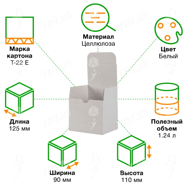 Самосборный короб №241/1, белый, складное дно, 125*90*110 мм, Т-22 Е