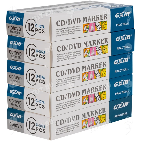 Маркер перманентный Gxin G-107A для CD/DVD, двусторонний, черный, 0.5-1 мм, 12 шт./уп.
