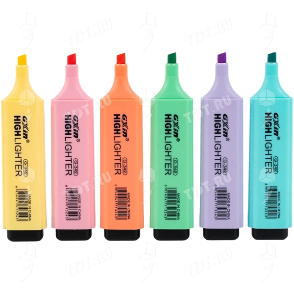 Текстовыделитель Gxin Highlighter G-342, набор 6 пастель-цветов, 2-5 мм, 6 шт./уп.
