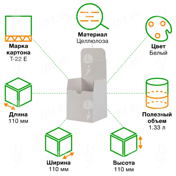 Самосборный короб №240/1, белый, складное дно, 110*110*110 мм, Т-22 Е