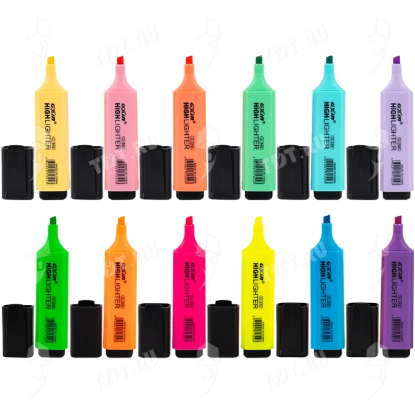 Текстовыделитель Gxin Highlighter G-342, набор 6A+6D цветов, 2-5 мм, 12 шт./уп.