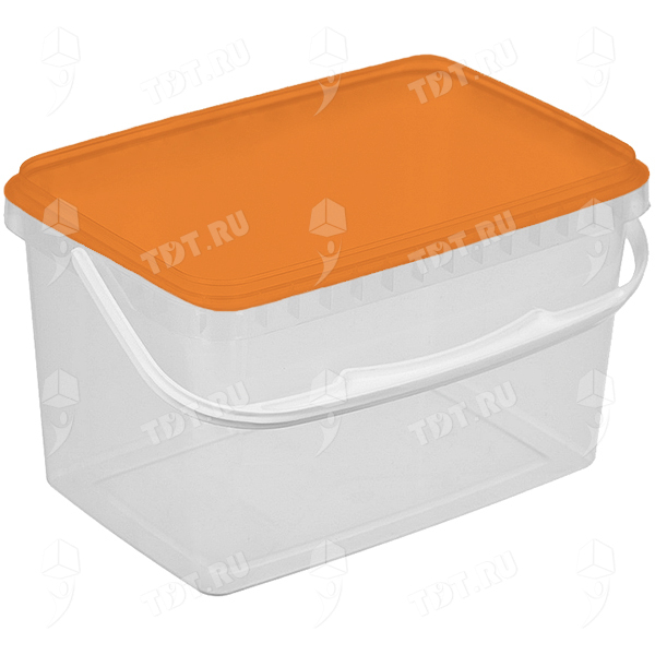 Пластиковое ведро, прямоугольное, оранжевая крышка, от 0 до +80 °C, 3300мл