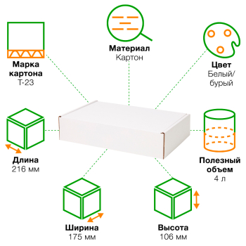 Коробка №202/1 (премиум), беленая, 216*175*106 мм