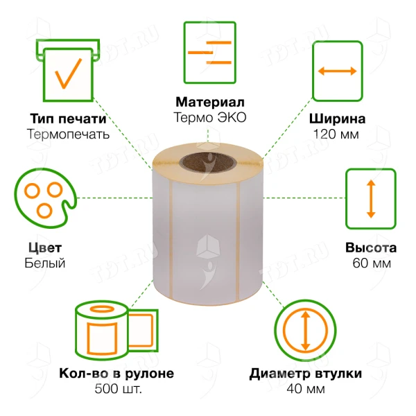 Термоэтикетки самоклеящиеся ЭКО 120*60 мм, втулка 40 мм, 500 шт./рол.