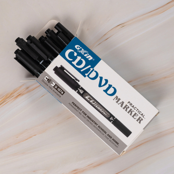 Маркер перманентный Gxin G-107A для CD/DVD, двусторонний, черный, 0.5-1 мм, 12 шт./уп.