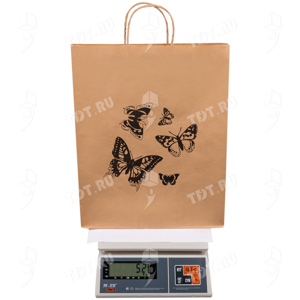 Крафт пакет с крученой ручкой «Бабочки», 80 г/м², 35*15*45 см