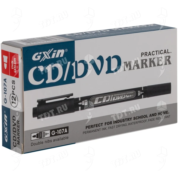 Маркер перманентный Gxin G-107A для CD/DVD, двусторонний, красный, 0.5-1 мм, 12 шт./уп.