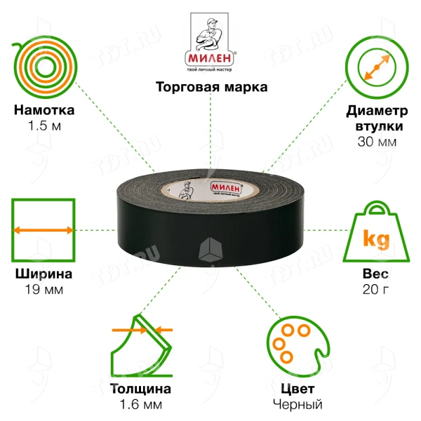 Монтажная двухсторонняя клейкая лента Милен, 19мм*1.5м