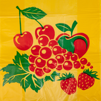 Пакет майка ПНД «Фрукты» желтый, 30+16*55см, 25 мкм, 100шт.