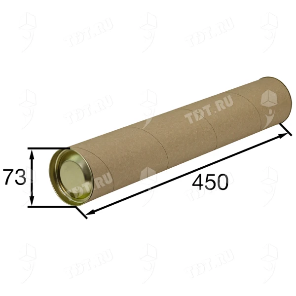 Картонный тубус с жестяной крышкой, 73*450мм