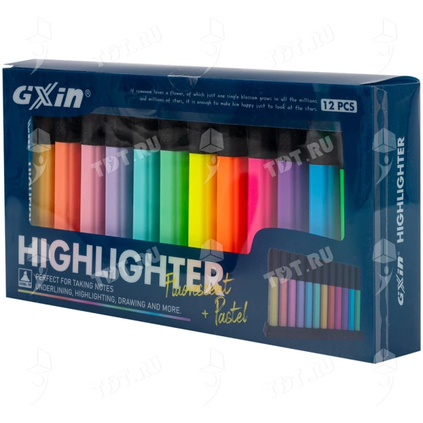 Текстовыделитель Gxin Highlighter G-342, набор 6A+6D цветов, 2-5 мм, 12 шт./уп.