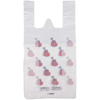 Полиэтиленовый пакет майка ПНД «Сердечки», 30+16*60см, 15 мкм, 50шт.