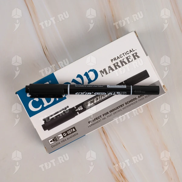 Маркер перманентный Gxin G-107A для CD/DVD, двусторонний, черный, 0.5-1 мм, 12 шт./уп.