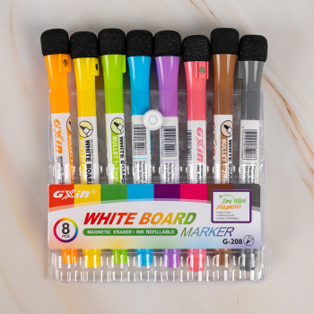 Маркер с ластиком Gxin G-208CL/8 для магнитной доски, набор 8 цветов, 2 мм, 8 шт./уп.