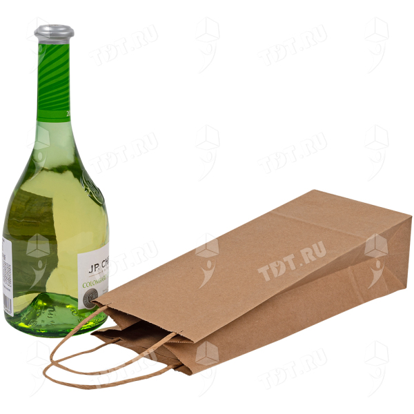 Крафт пакет с крученой ручкой для бутылок, 120 г/м², 12*8*33 см
