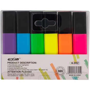 Текстовыделитель Gxin Highlighter G-342, набор 6 неон-цветов, 2-5 мм, 6 шт./уп.