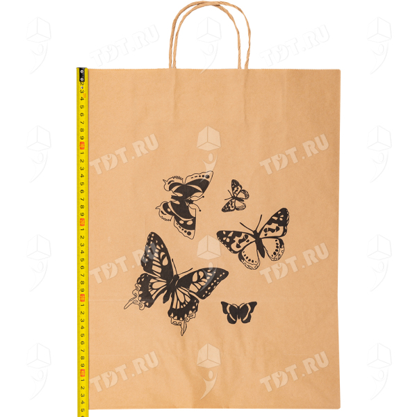 Крафт пакет с крученой ручкой «Бабочки», 80 г/м², 35*15*45 см