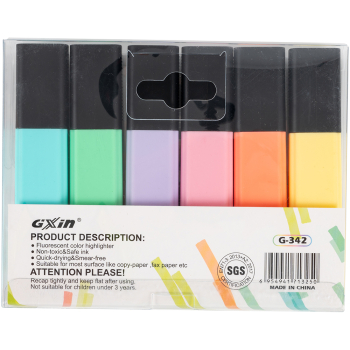 Текстовыделитель Gxin Highlighter G-342, набор 6 пастель-цветов, 2-5 мм, 6 шт./уп.