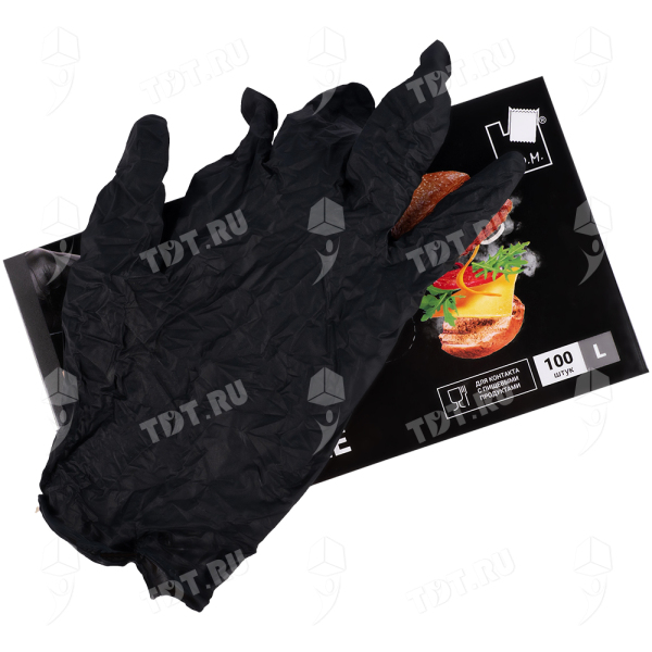 Перчатки нитриловые A.D.M., черные, размер L, 100 шт./уп.