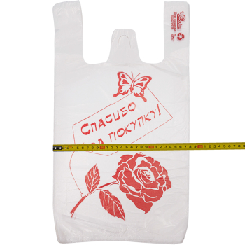 Полиэтиленовый пакет майка ПНД «Роза» белый, 28+16*50см, 12 мкм, 100шт.